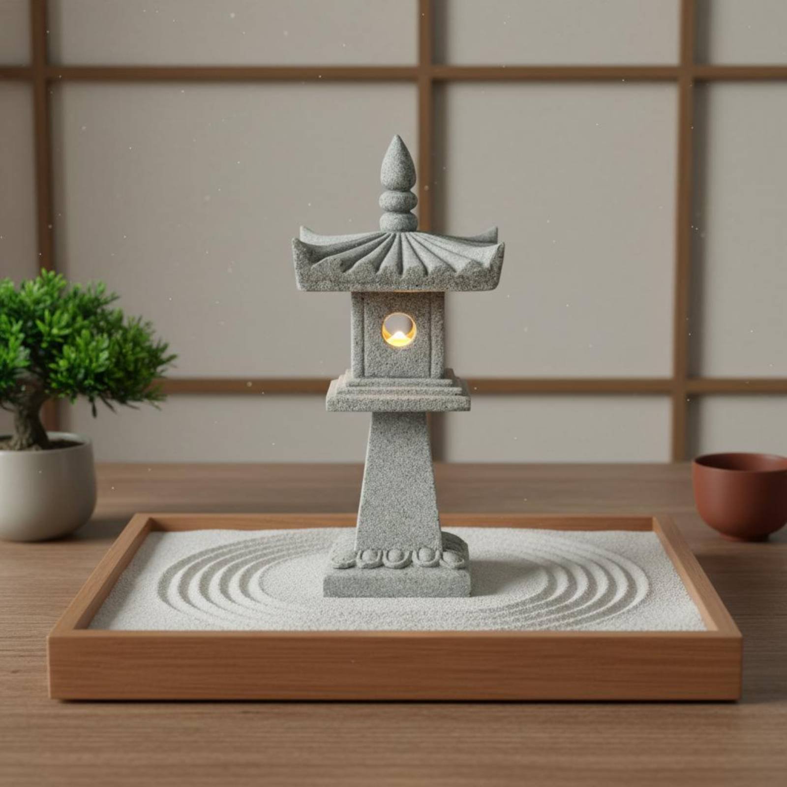Japanese Garden Bonsai - โคมไฟหินจิ๋วสไตล์โบราณ ตกแต่งบอนไซ ประดับสวน ศาลาพักผ่อน ของขวัญสุดเพอร์เฟกต์ รูปปั้นเจดีย์ญี่ปุ่น