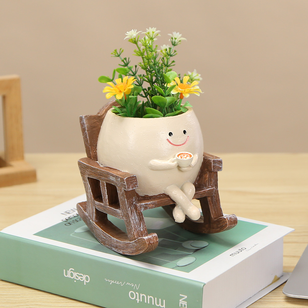 Japanese Garden Bonsai - เก้าอี้/Swing Smile Face Planter เรซิ่นแขวนน่ารักหัว Planters