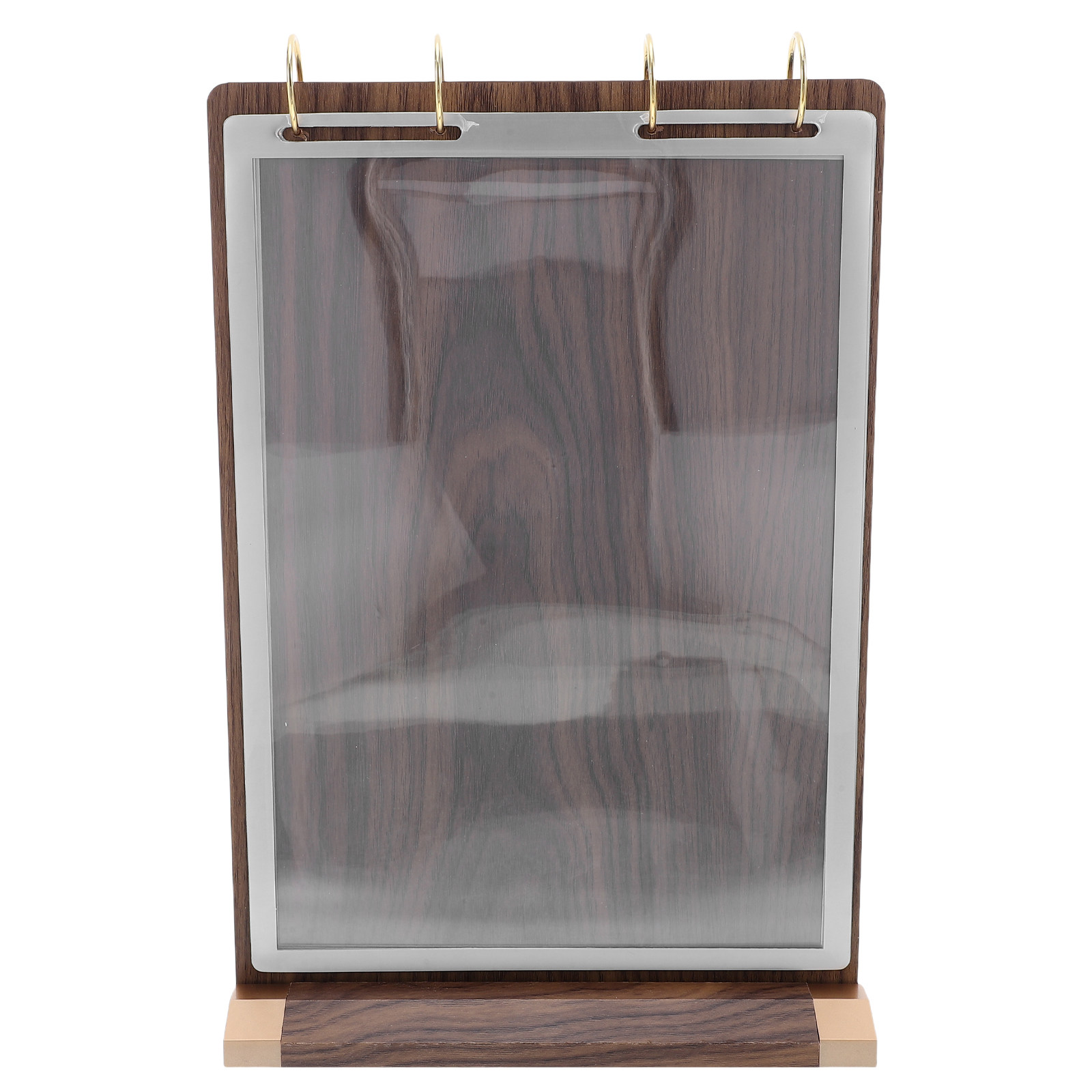 Display Stand Wood - ขาตั้งเมนูไม้วอลนัท A4 แบบพลิก 6 หน้า แนวตั้ง