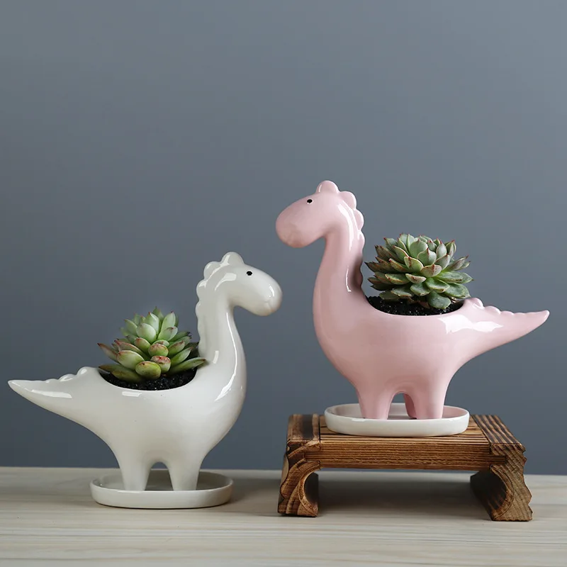 Japanese Garden Bonsai - เซรามิคการ์ตูนไดโนเสาร์ชาวไร่พร้อมถาด,Creative Garden หม้อสําหรับ Succulents พืชดอกไม้หม้อบ้านสวนเดสก์ท็อปตกแต่ง