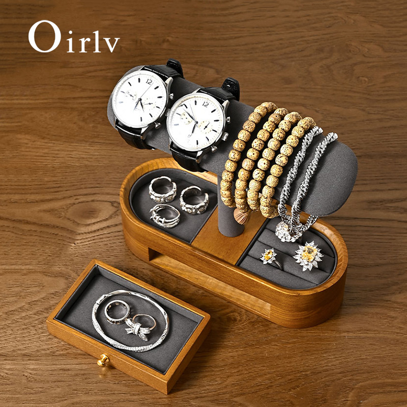 Display Stand Wood - Oirlv ไม้เนื้อแข็งนาฬิกาออแกไนเซอร์ชั้นวาง T-bar นาฬิกาผู้ถือออแกไนเซอร์ตู้โชว์สร้อยข้อมือกําไลข้อมือเครื่องประดับยืนแสดงนาฬิกาการจัดเก็บ