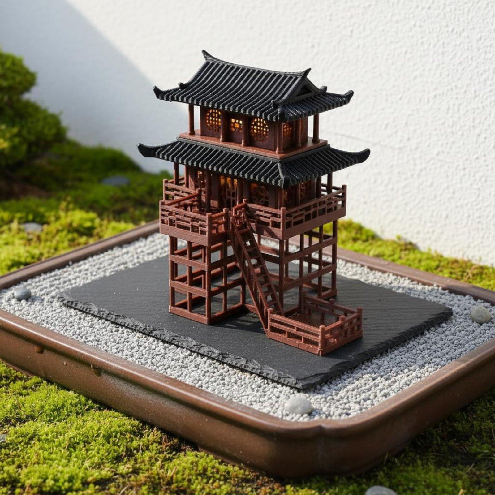 Japanese Garden Bonsai - ศาลาพลาสติกตั้งโต๊ะทรงเจดีย์ขนาดเล็ก ตกแต่งบ้านสไตล์ญี่ปุ่น สำหรับสวนบอนไซ